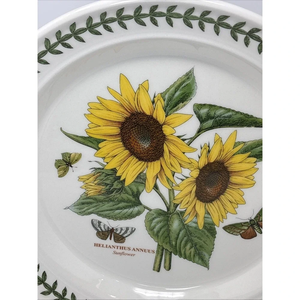 Portmeirion Botanic Garden Sunflower Motif Dinner Plate 10 inch Leaf Boarder - Picture 6 of 9